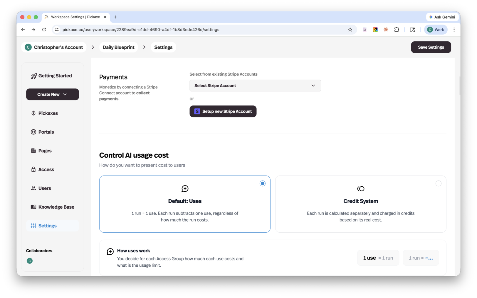 Workspace Settings - Payments